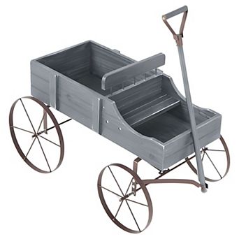 Flower and Herb Wagon Planter with Wheels for Easy Patio or Garden Placement