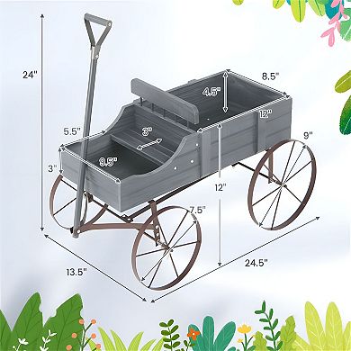 Flower and Herb Wagon Planter with Wheels for Easy Patio or Garden Placement
