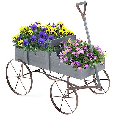 Flower and Herb Wagon Planter with Wheels for Easy Patio or Garden Placement