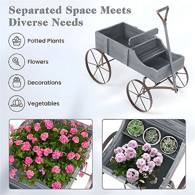 Flower and Herb Wagon Planter with Wheels for Easy Patio or Garden Placement