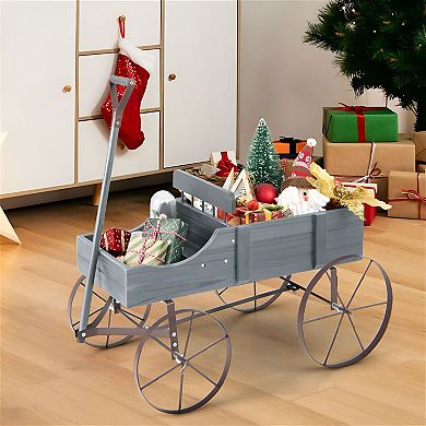 Flower and Herb Wagon Planter with Wheels for Easy Patio or Garden Placement