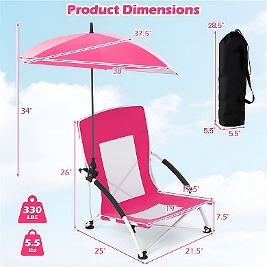 Portable Outdoor Chair with Adjustable Umbrella Folding Beach Camping Chair Set