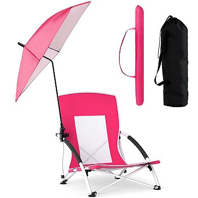 Portable Outdoor Chair with Adjustable Umbrella Folding Beach Camping Chair Set