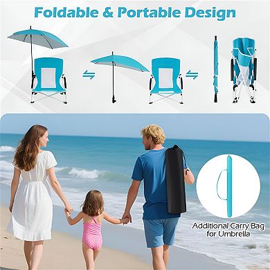 Portable Outdoor Chair with Adjustable Umbrella Folding Beach Camping Chair Set