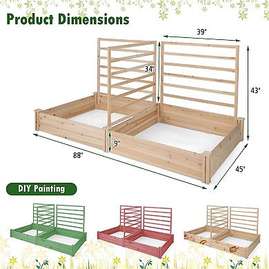 Raised Garden Bed with 3 Climbing Trellises for Vegetables, Herbs, Flowers