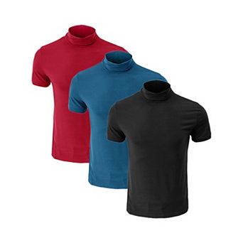 3 Packs Men's Cotton Mock Turtleneck T-Shirts Short Sleeve Casual Undershirt T-Shirt