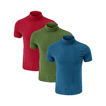 3 Packs Men's Cotton Mock Turtleneck T-Shirts Short Sleeve Casual Undershirt T-Shirt