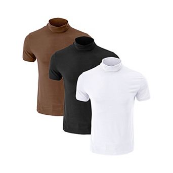3 Packs Men's Cotton Mock Turtleneck T-Shirts Short Sleeve Casual Undershirt T-Shirt