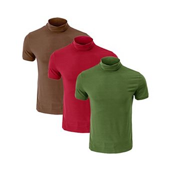3 Packs Men's Cotton Mock Turtleneck T-Shirts Short Sleeve Casual Undershirt T-Shirt