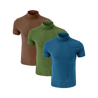 3 Packs Men's Cotton Mock Turtleneck T-Shirts Short Sleeve Casual Undershirt T-Shirt