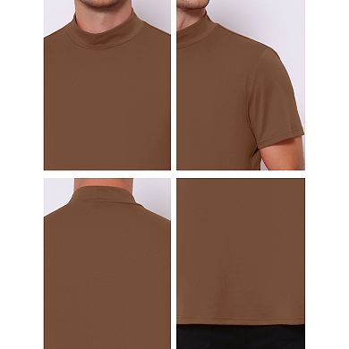 2 Packs Men's Cotton Mock Turtleneck T-Shirts Short Sleeve Casual Undershirt T-Shirt