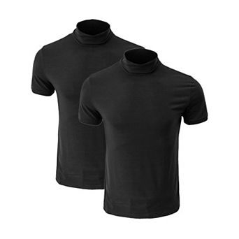 2 Packs Men's Cotton Mock Turtleneck T-Shirts Short Sleeve Casual Undershirt T-Shirt