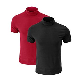 2 Packs Men's Cotton Mock Turtleneck T-Shirts Short Sleeve Casual Undershirt T-Shirt
