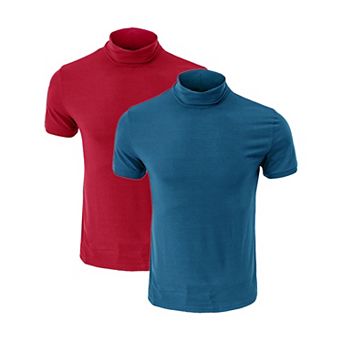 2 Packs Men's Cotton Mock Turtleneck T-Shirts Short Sleeve Casual Undershirt T-Shirt