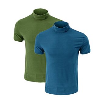 2 Packs Men's Cotton Mock Turtleneck T-Shirts Short Sleeve Casual Undershirt T-Shirt
