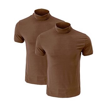 2 Packs Men's Cotton Mock Turtleneck T-Shirts Short Sleeve Casual Undershirt T-Shirt