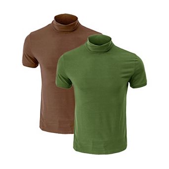 2 Packs Men's Cotton Mock Turtleneck T-Shirts Short Sleeve Casual Undershirt T-Shirt