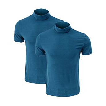 2 Packs Men's Cotton Mock Turtleneck T-Shirts Short Sleeve Casual Undershirt T-Shirt