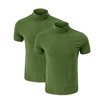 2 Packs Men's Cotton Mock Turtleneck T-Shirts Short Sleeve Casual Undershirt T-Shirt