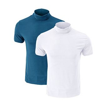 2 Packs Men's Cotton Mock Turtleneck T-Shirts Short Sleeve Casual Undershirt T-Shirt