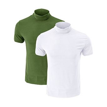 2 Packs Men's Cotton Mock Turtleneck T-Shirts Short Sleeve Casual Undershirt T-Shirt
