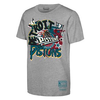 Youth Mitchell & Ness Heather Gray Detroit Pistons Hardwood Classics Play by Play T-Shirt