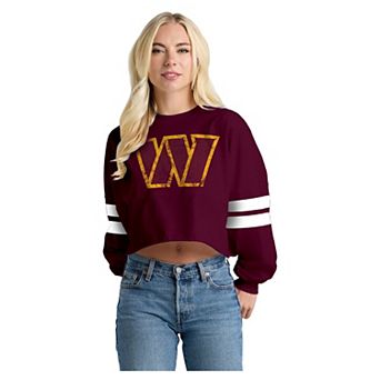 Women's Spirit Jersey Burgundy Washington Commanders Oversized Cropped Stripe Long Sleeve T-Shirt