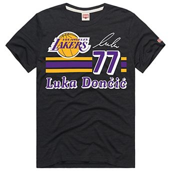 Unisex Homage Luka Don i Charcoal Los Angeles Lakers Jersey Remix Tri-Blend T-Shirt