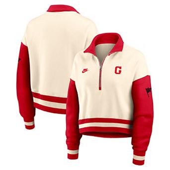 Women's Nike Natural/Red Georgia Bulldogs Oversized Legacy Color Block Cropped Quarter-Zip Pullover