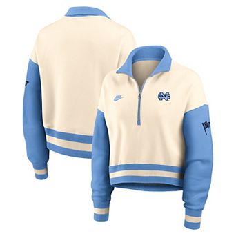Women's Nike Natural/Carolina Blue North Carolina Tar Heels Oversized Legacy Color Block Cropped Quarter-Zip Pullover