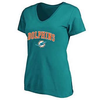 Women's Fanatics Aqua Miami Dolphins Plus Size Arch Over Logo V-Neck T-Shirt