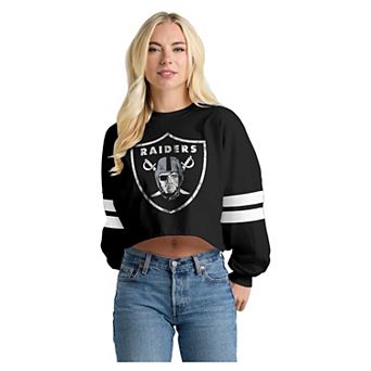 Women's Spirit Jersey Black Las Vegas Raiders Oversized Cropped Stripe Long Sleeve T-Shirt