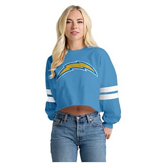 Women's Spirit Jersey Powder Blue Los Angeles Chargers Oversized Cropped Stripe Long Sleeve T-Shirt