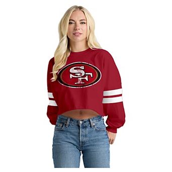 Women's Spirit Jersey Scarlet San Francisco 49ers Oversized Cropped Stripe Long Sleeve T-Shirt