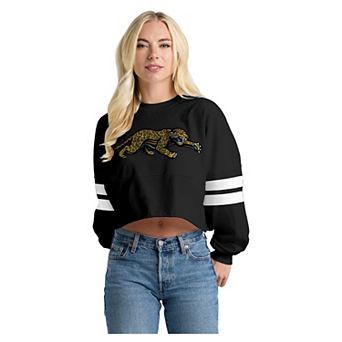 Women's Spirit Jersey Black Jacksonville Jaguars Oversized Cropped Stripe Long Sleeve T-Shirt