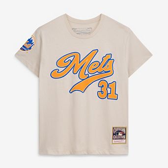 Women's Mitchell & Ness Mike Piazza Cream New York Mets Cooperstown Name & Number Throwback T-Shirt
