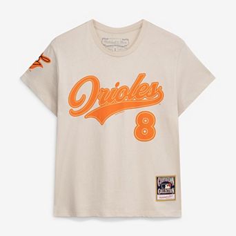 Women's Mitchell & Ness Cal Ripken Jr. Cream Baltimore Orioles Cooperstown Name & Number Throwback T-Shirt