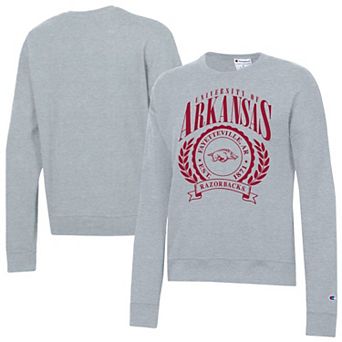 Women's Champion Heather Gray Arkansas Razorbacks Academic Crest Powerblend Crewneck Sweatshirt