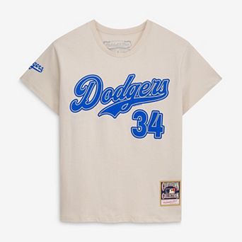 Women's Mitchell & Ness Fernando Valenzuela Cream Los Angeles Dodgers Cooperstown Name & Number Throwback T-Shirt