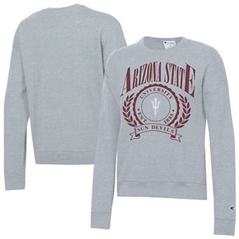 Women's Champion Heather Gray Arizona State Sun Devils Academic Crest Powerblend Crewneck Sweatshirt