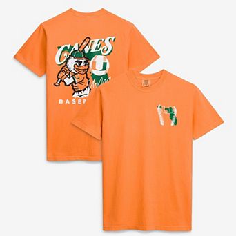 Men's Orange Miami Hurricanes Drawn Mascot Baseball T-Shirt