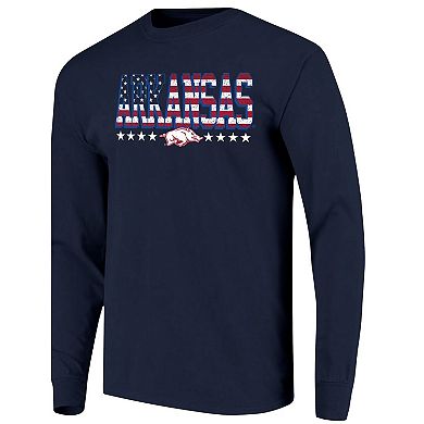 Men's Navy Arkansas Razorbacks Tall Type Flag Long Sleeve T-Shirt