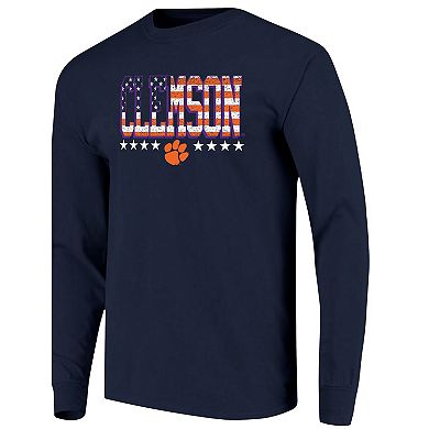 Men's Navy Clemson Tigers Tall Type Flag Long Sleeve T-Shirt