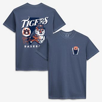 Men's Navy Auburn Tigers Drawn Mascot Baseball T-Shirt