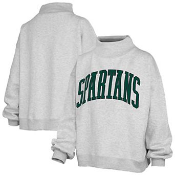 Women's Pressbox Ash Michigan State Spartans Oversized Nelson Mock Neck Sweatshirt
