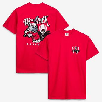 Men's Red NC State Wolfpack Drawn Mascot Baseball T-Shirt