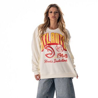 Unisex The Wild Collective White Atlanta Hawks Graphic Fleece Crewneck Sweatshirt
