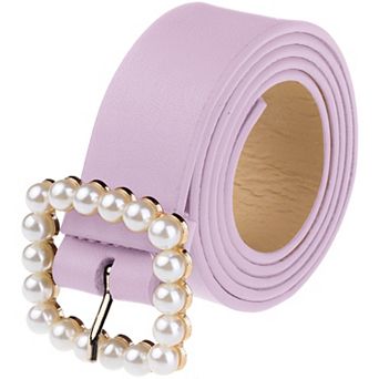 Women Faux Leather Pearl Buckle Belt, 1.2" Wide Waistband Waist Belts for Jeans Pants Dresses