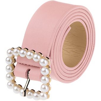 Women Faux Leather Pearl Buckle Belt, 1.2" Wide Waistband Waist Belts for Jeans Pants Dresses