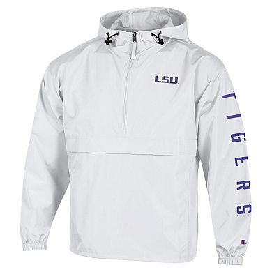 Men's Champion White LSU Tigers Cloud Packable Half-Zip Hooded Jacket